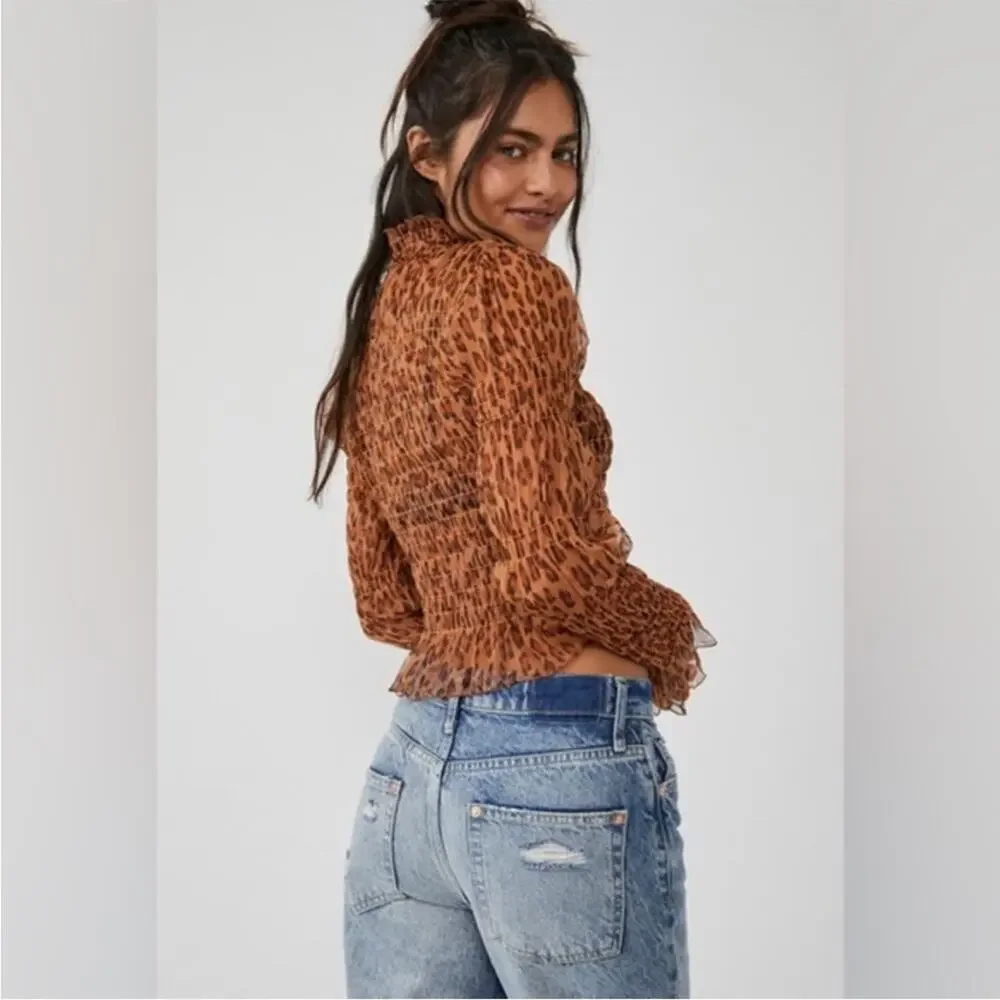 $88 NWT Free People Hello There Top Leopard Combo Size XS